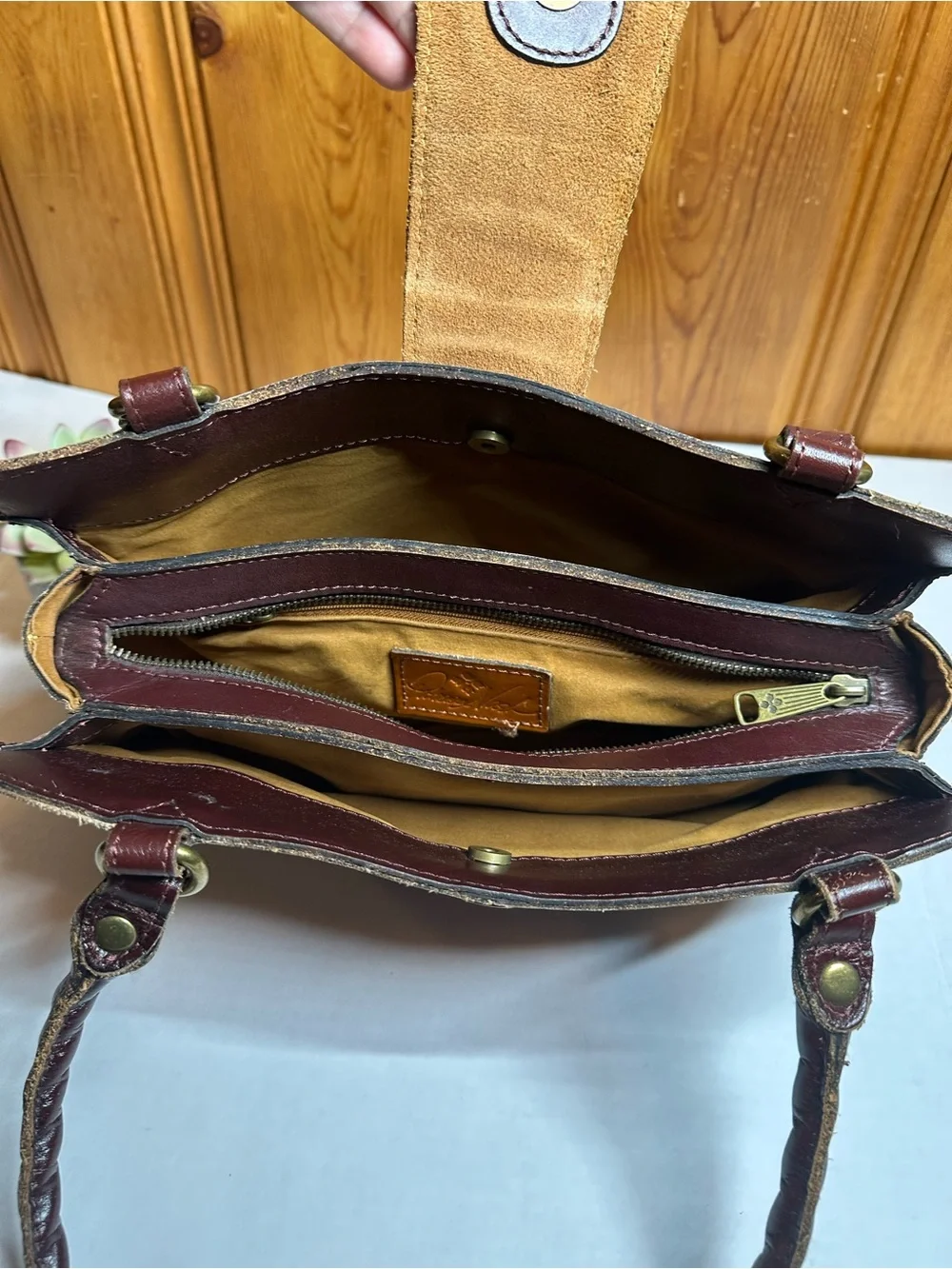 Patricia Nash Brown Hand-Painted Floral Shoulder Bag with Red Accents